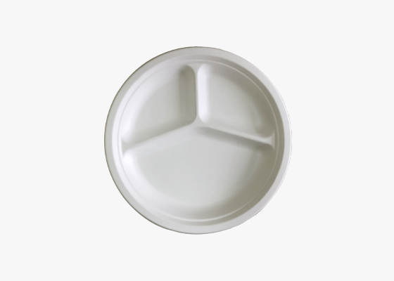 泰国工厂大量现货供应：纸浆模塑餐具; 10寸三格圆盘