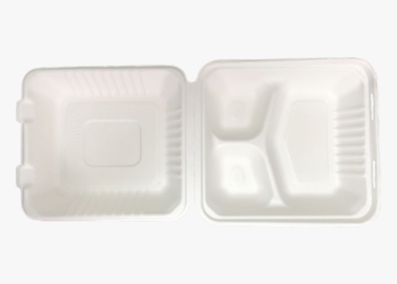 泰国工厂大量现货供应：纸浆模塑餐具;8寸三格锁盒 型号1